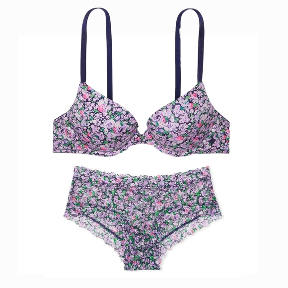 Victoria's Secret Matching T-Shirt Push-Up Bra & Cheeky Panty - 32C/Small - NEW - Picture 1 of 4